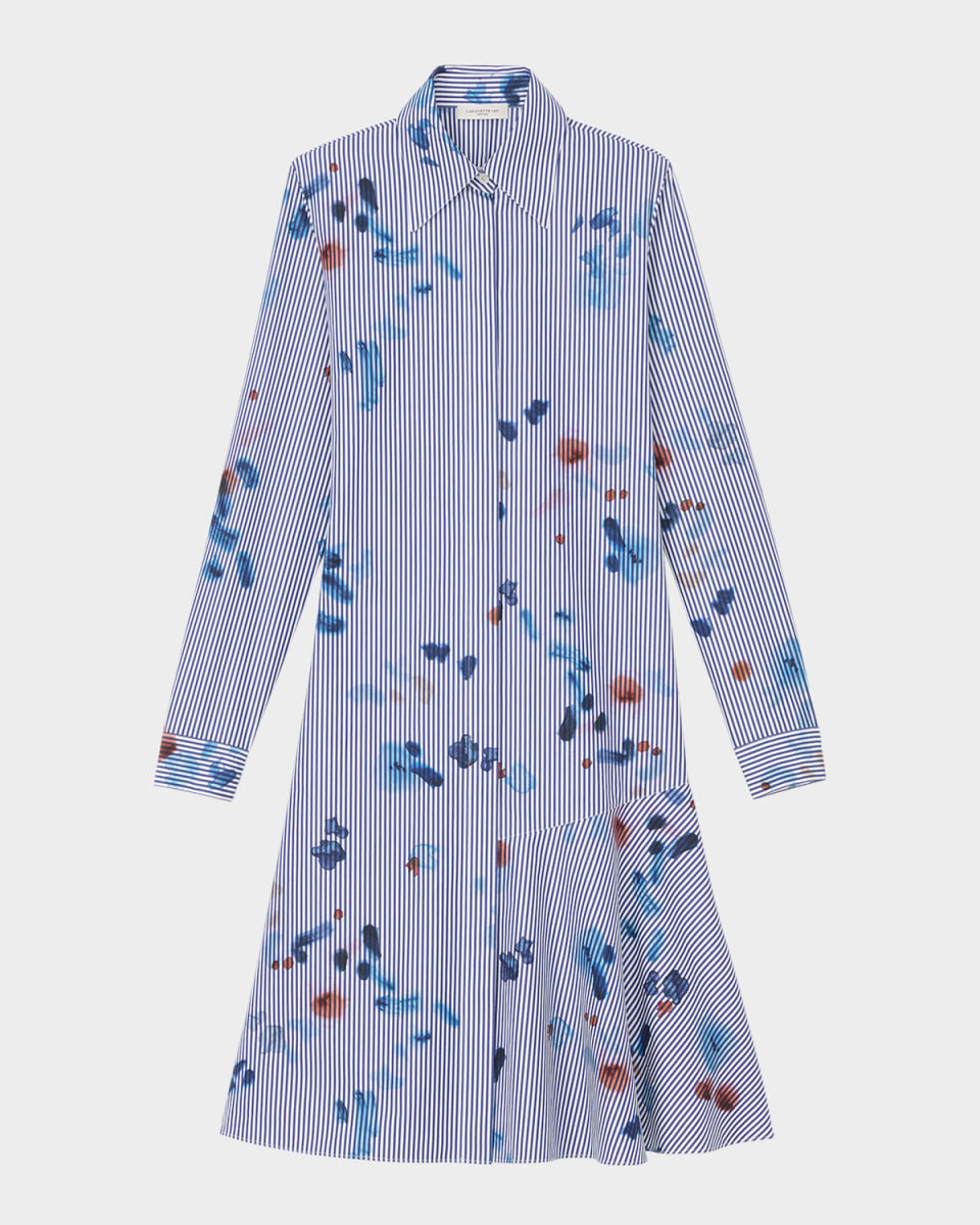 Striped Brushstroke-Print Shirtdress
